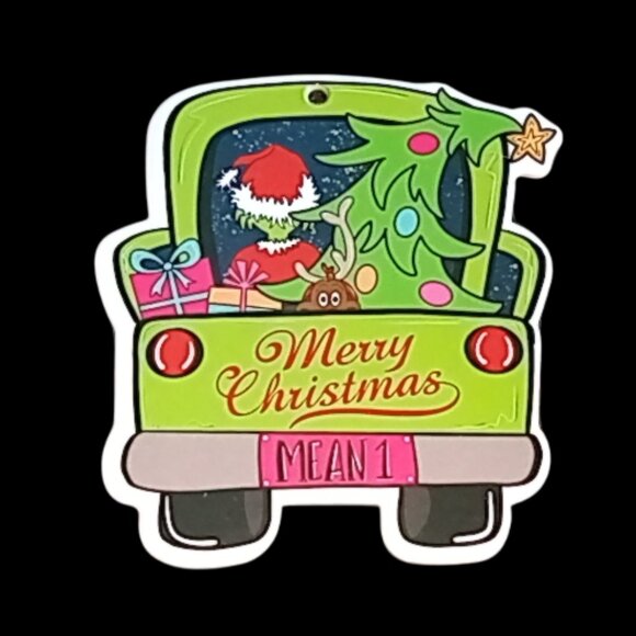 ๐ฏ 10 for $12 / Grinch in Green Truck Chipboard Christmas Ornament Mean 1 - Picture 12 of 12
